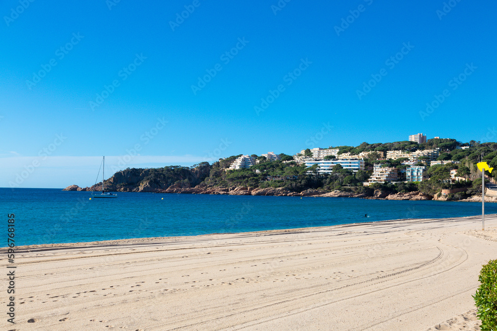 View of the Costa Brava, with its rocks and beaches on a sunny day, Costa Brava of Girona, Catalonia, Spain, Europe