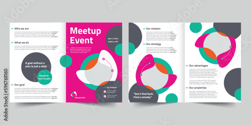 Meetup Event bifold brochure template. A clean, modern, and high-quality design bifold brochure vector design. Editable and customize template brochure