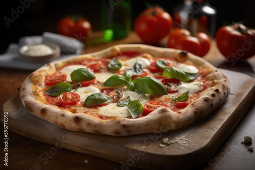 Delicious Margherita pizza, crafted with fresh ingredients in a pizzeria, AI generated