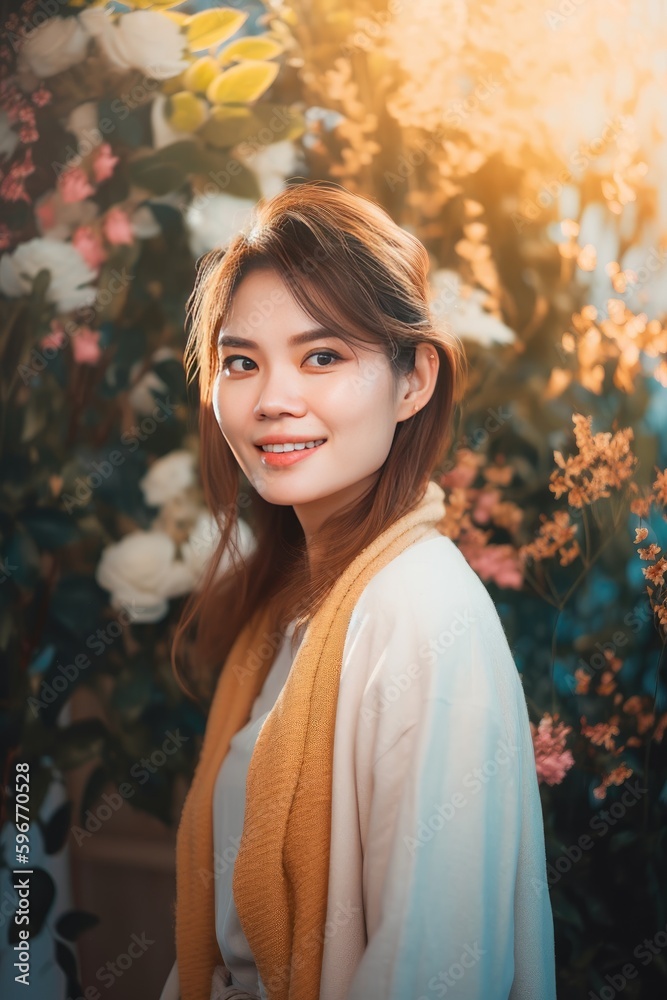 Portrait of beautiful woman with flowers petals, AI generated Portrait of beautiful woman with flowers petals, AI generated