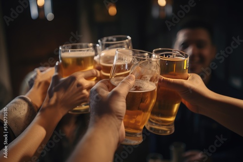 Friends cheering beer glasses  generative AI