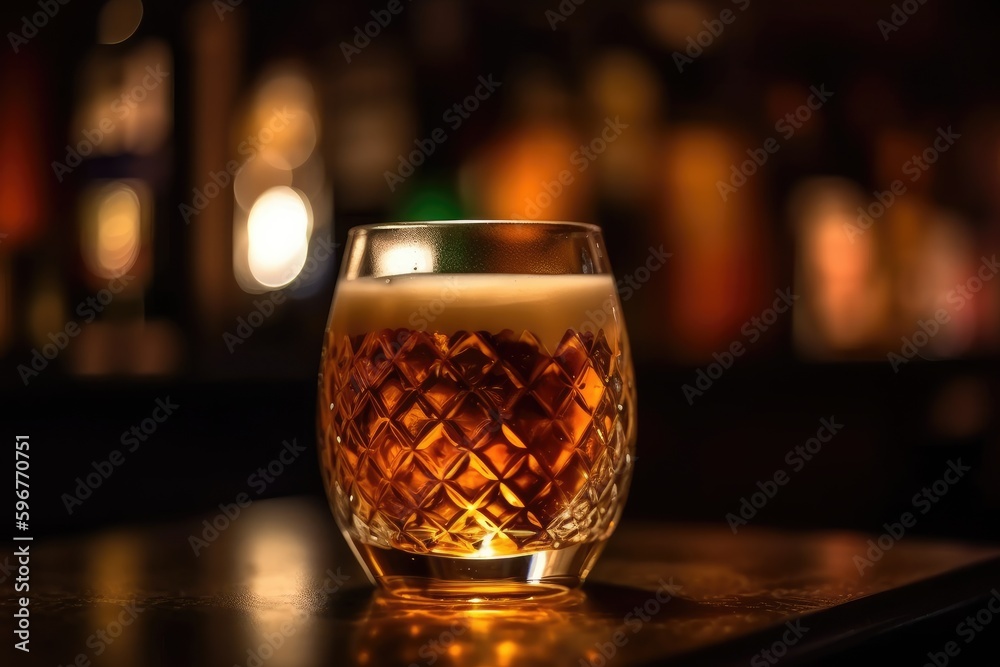 Close up glass of beer in Cozy Bar, generative AI Close up glass of beer in Cozy Bar, generative AI