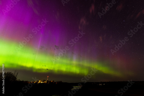 Aurora borealis  The Northern lights at Kuldiga  Latvia.