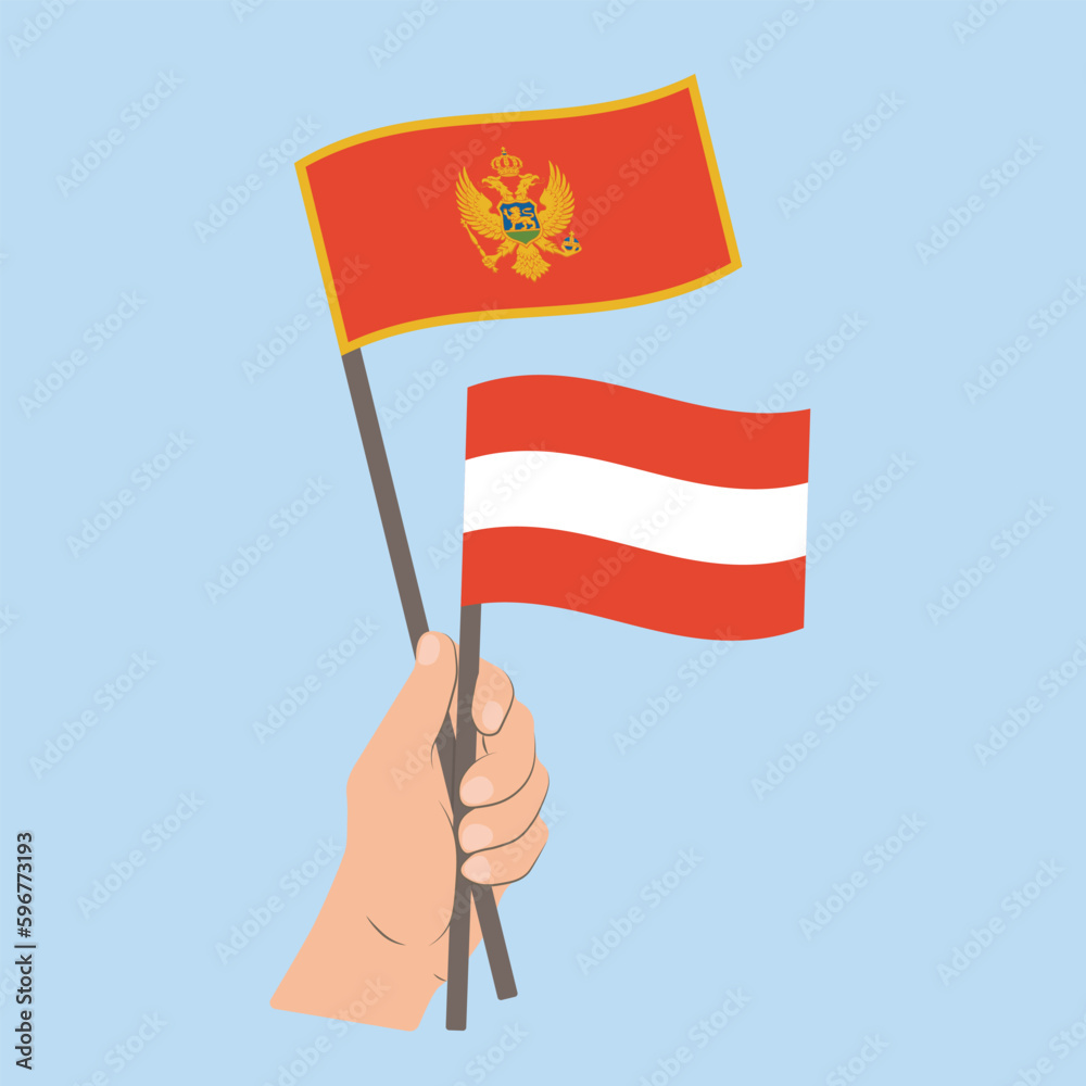 Flags of Montenegro and Austria, Hand Holding flags