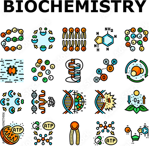 biotechnology chemistry science icons set vector