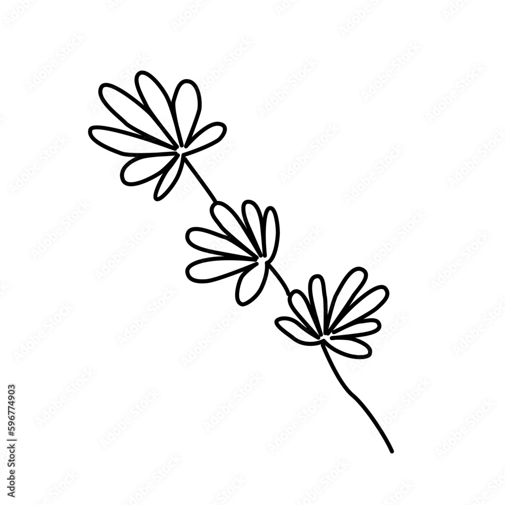 Hand drawn twigs with leaves in the doodle style