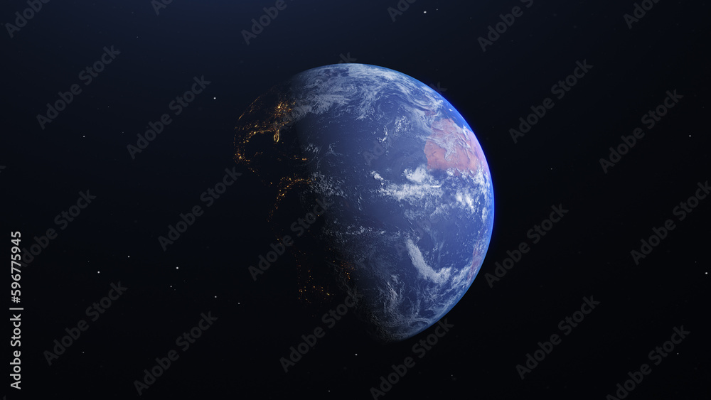 High Resolution Planet Earth view. The World Globe from Space in a star field showing the terrain and clouds. Elements of this image are furnished by NASA.