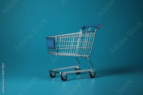 Shopping cart filled on blue background. Generative AI