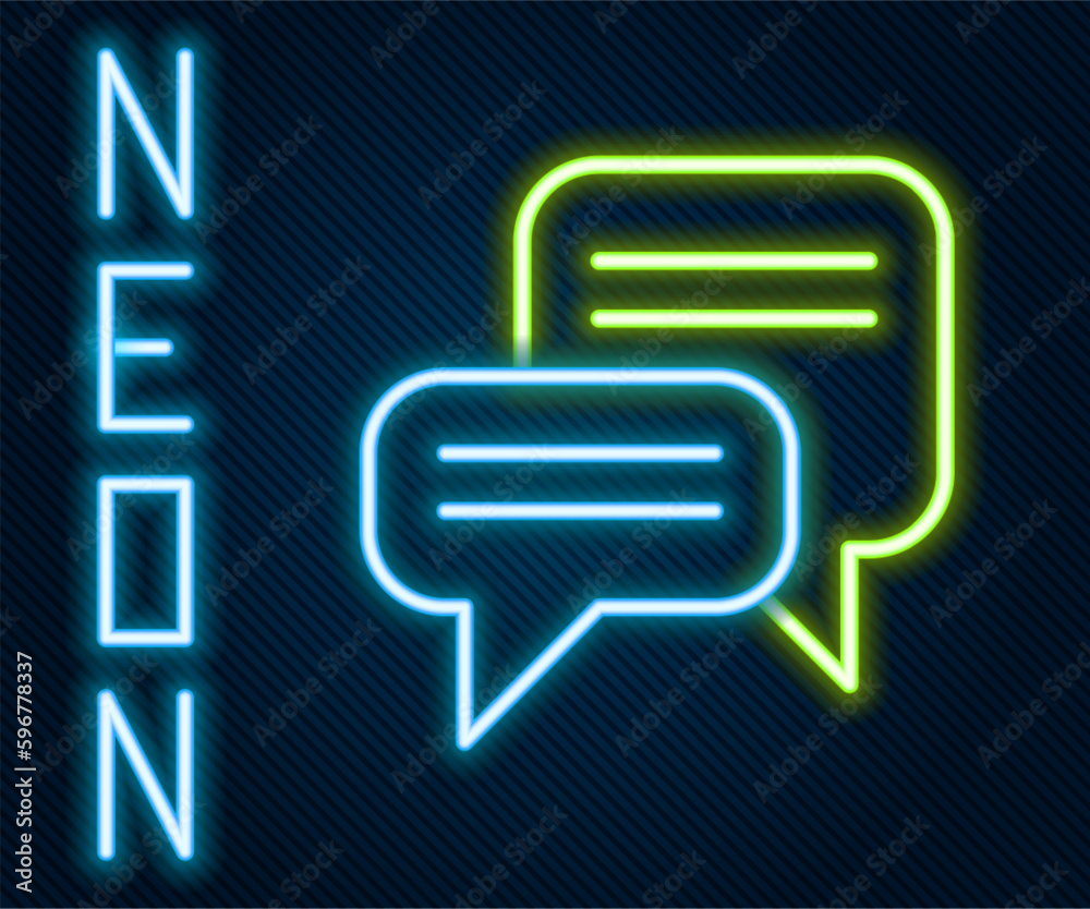 Glowing neon line Speech bubble chat icon isolated on black background. Message icon. Communication or comment chat symbol. Colorful outline concept. Vector Glowing neon line Speech bubble chat icon isolated on black background. Message icon. Communication or comment chat symbol. Colorful outline concept. Vector