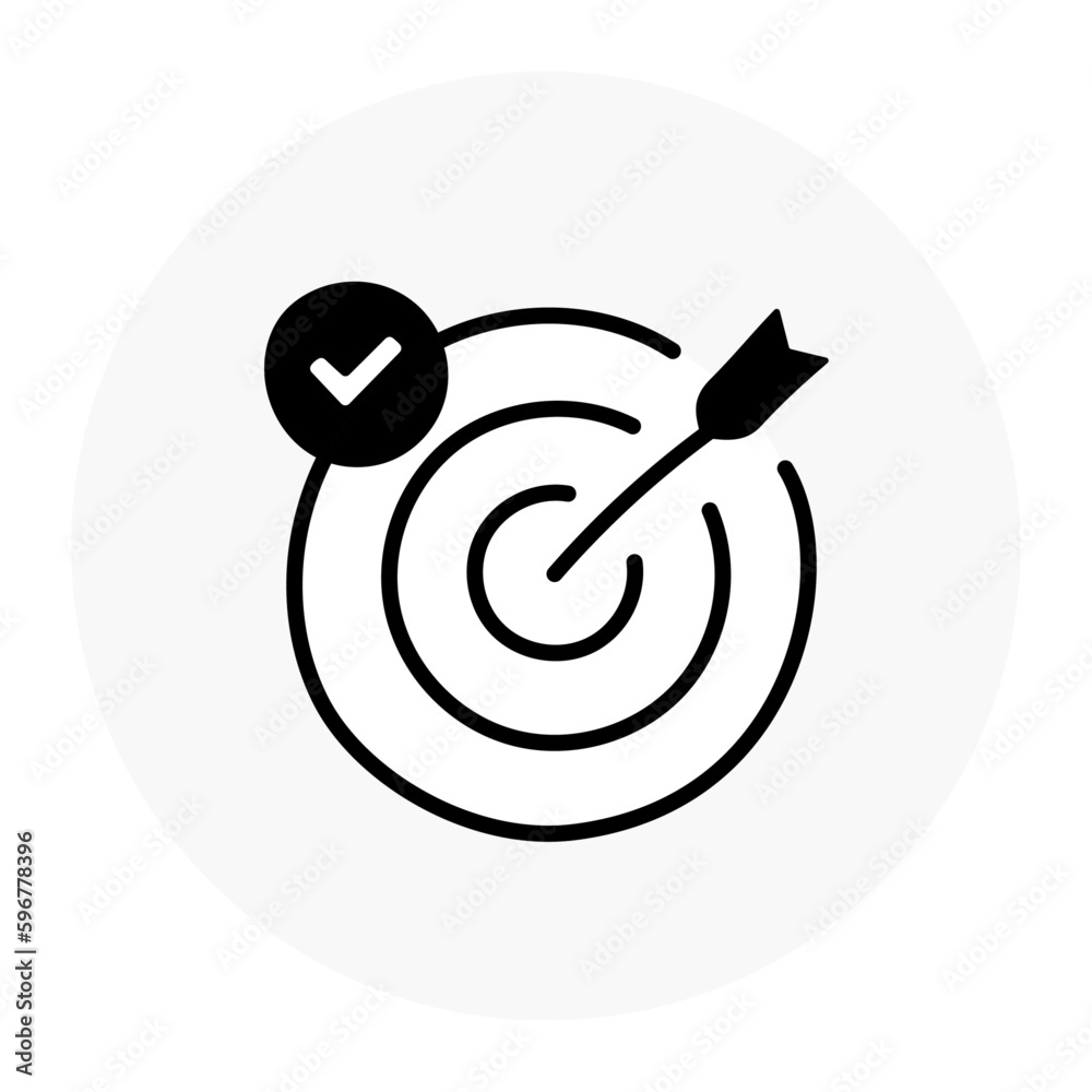Target achieved icon. Success target icon. Goal reached icon. Checkmark target icon. Vector icon with editable stroke. Target achieved icon. Success target icon. Goal reached icon. Checkmark target icon. Vector icon with editable stroke.