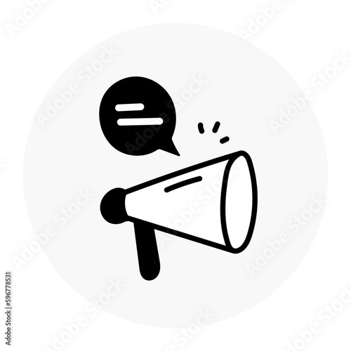 Megaphone and a Chat Bubble Icon. Amplified Conversation. Verified Communication. Successful Announcement. Vector icon with editable stroke.
