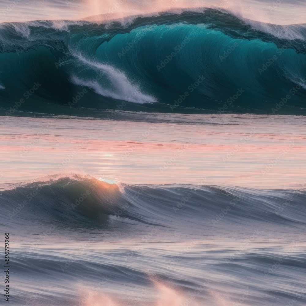Large Waves at Sunset Seamless Repeating Pattern [Generative AI]