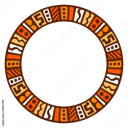 African ethnic round ornament. Hand stamp printing. Ethnic folk ornament.