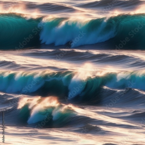 Waves Cresting at Sunset Seamless Repeating Pattern [Generative AI]