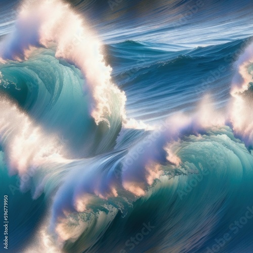 Seamless Pattern of Tumultuous, Wild Waves on the Deep Blue Sea [Generative AI]