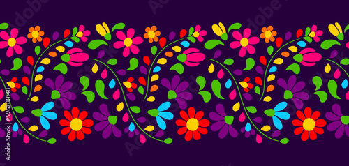 Mexican floral embroidery pattern. Traditional ornament of flowers and leaves.