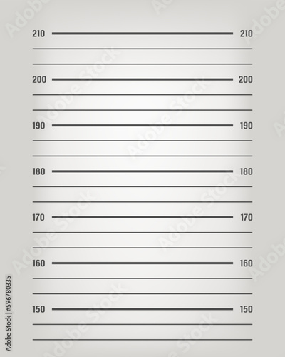 Police mugshot scale. Lineup background mockup. Centimeter police lineup. Mugshot background template. Old fashioned lineup background with light. Prisoner height photo mockup.