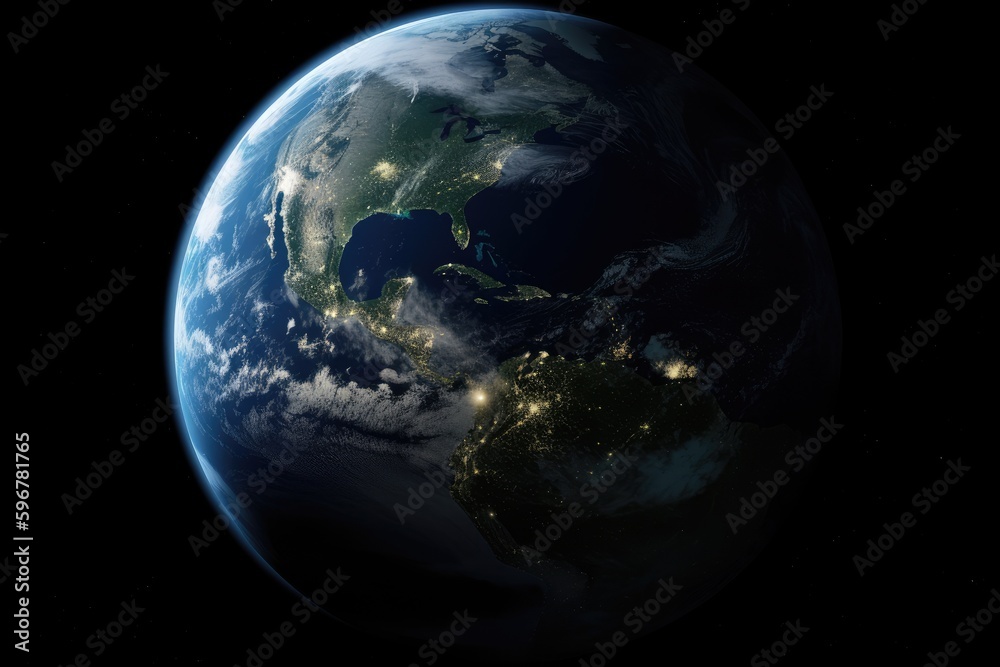 Earth view from space. Generative AI. Earth view from space. Generative AI.