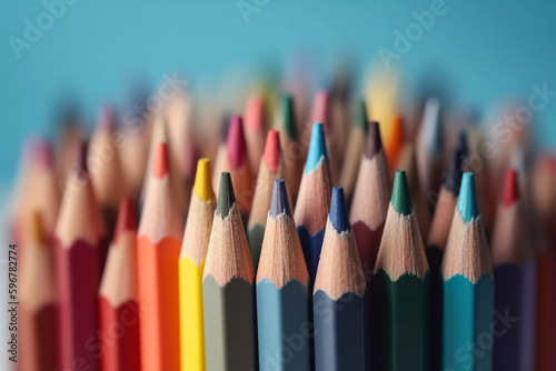 color pencils, isolated on a light blue background, created with generative ai