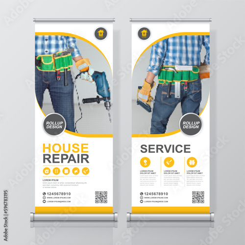 Construction tools roll up design and standee banner template for exhibition