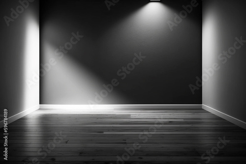 Pared de habitaci  n de color negro con peque  a iluminaci  n con espacio en blanco  pared lisa de fondo con iluminaci  n tenue. Generative ai.