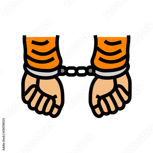 handcuffed hands crime color icon vector illustration