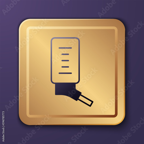 Purple Automatic drinker for small pets icon isolated on purple background. Gold square button. Vector