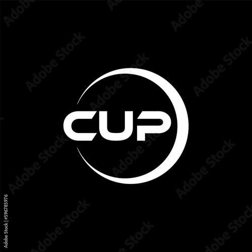 CUP letter logo design with black background in illustrator, cube logo, vector logo, modern alphabet font overlap style. calligraphy designs for logo, Poster, Invitation, etc.