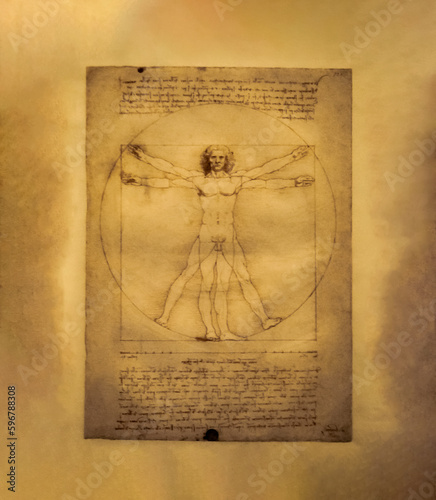 Vitruvian Man authentic drawing by Leonardo da Vinci in ink on paper