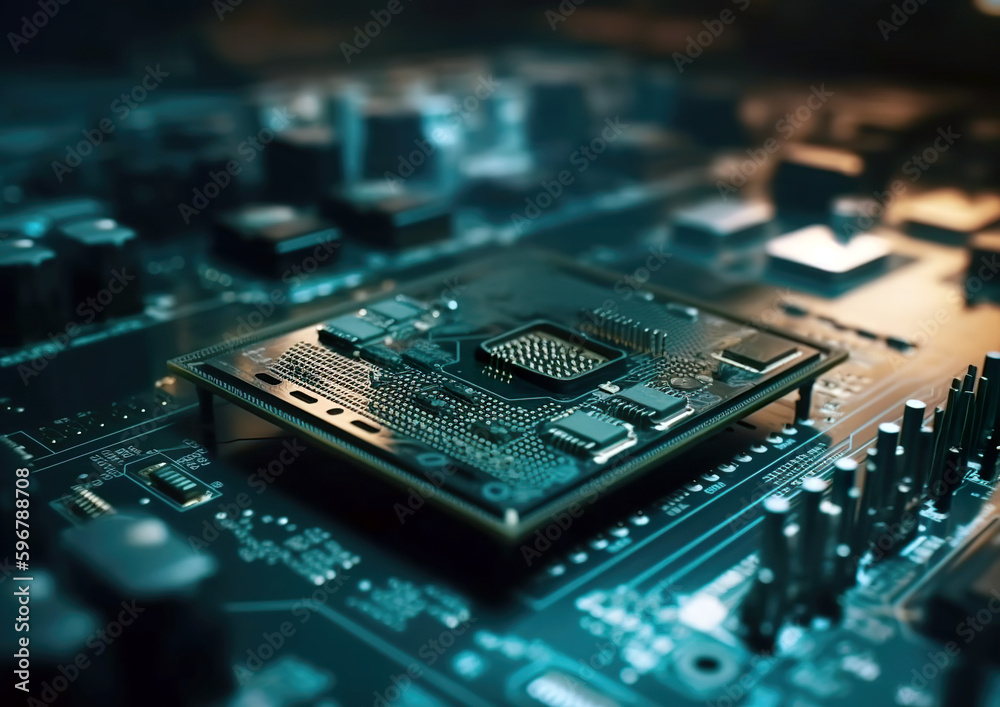 Processing power network: illustration of a circuit board with multiple ...