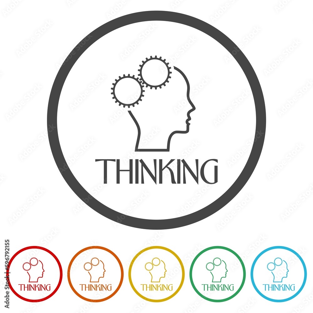 Thinking head icon. Set icons in color circle buttons Thinking head icon. Set icons in color circle buttons