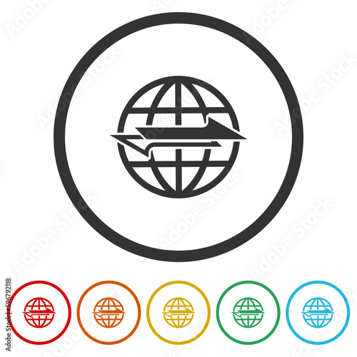 World Express delivery logo. Set icons in color circle buttons