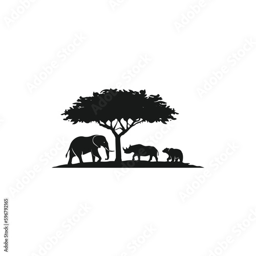 tree elephants rhinos bears logo design