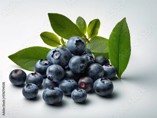 Blueberries with green leaf