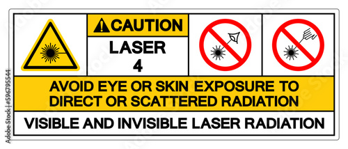Caution Laser 4 Avoid Eye or Skin Exposure to Direct or Scattered Radiation Symbol Sign, Vector Illustration, Isolate On White Background Label .EPS10