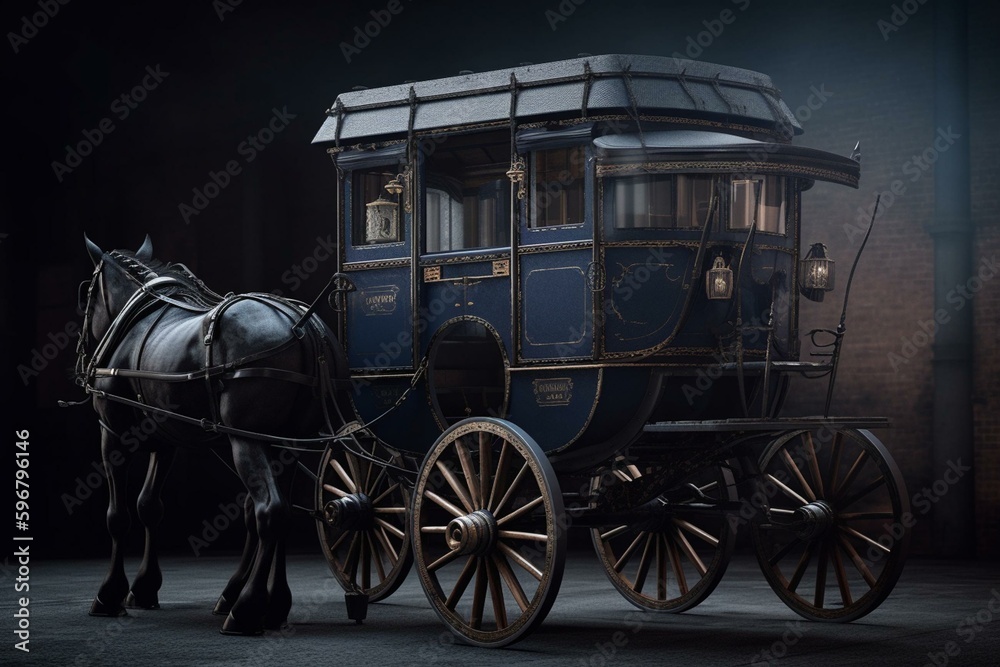 3D rendering of Victorian police wagon with bay horse. Transparent background. Generative AI