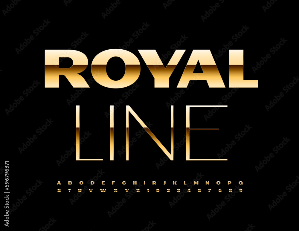 Vector chic Emblem Royal Line. Luxury Golden Font. Modern Alphabet Letters, Numbers and Symbols.