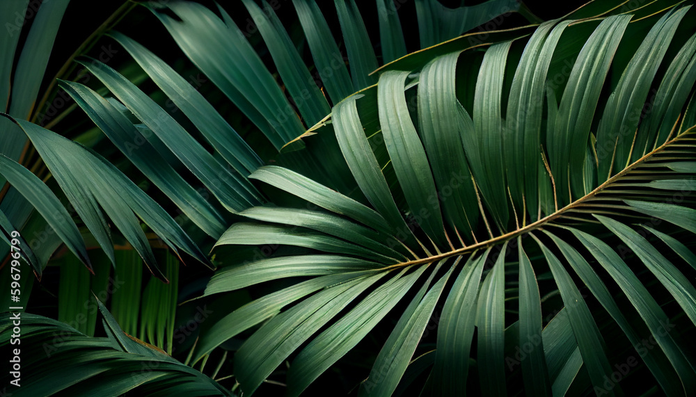 Fototapeta premium Closeup nature view of palm leaves background Ai generated image