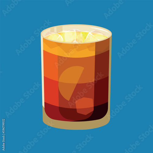 Cuba libre cocktail. Classic refreshing alcoholic drink with lime, rum and cola. Vector illustration isolated on blue background
