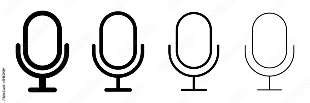Microphone icon set with different line widths. Recording microphone set. Vector. Microphone icon set with different line widths. Recording microphone set. Vector.