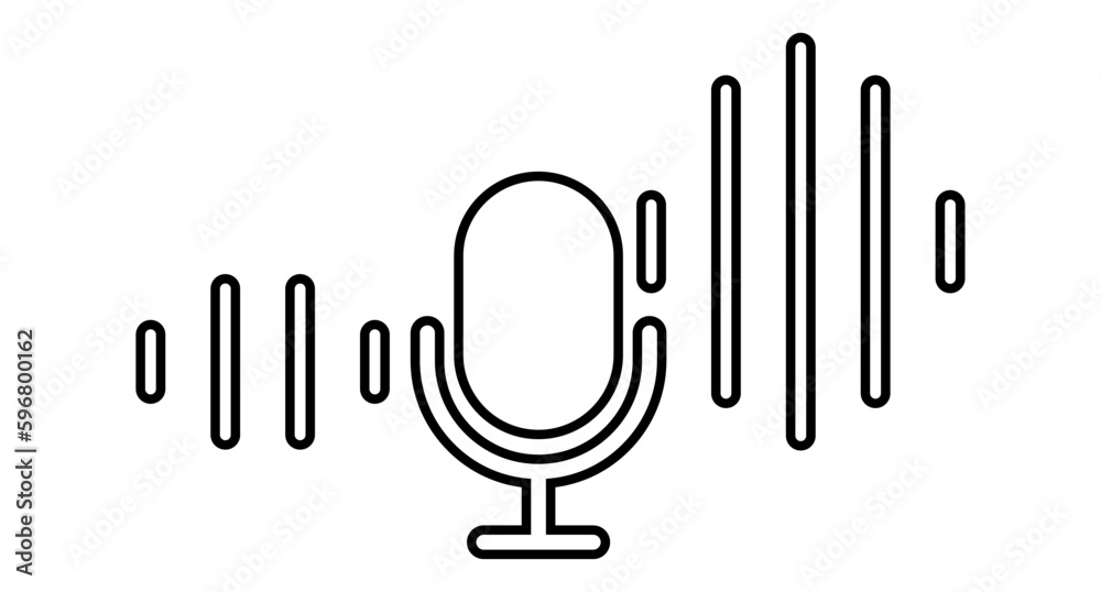 Microphone and sound wave outline symbol. Rhythm and beat of sound. Vectors. Microphone and sound wave outline symbol. Rhythm and beat of sound. Vectors.