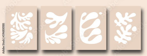 Contemporary organic shapes posters. Abstract modern trendy Matisse inspired minimal designs, Hand drawn Underwater floral retro art prints.