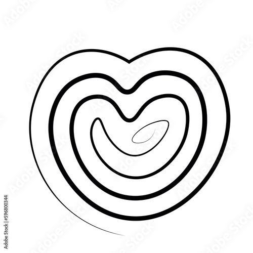 Heart in form spiral in one line in black and white