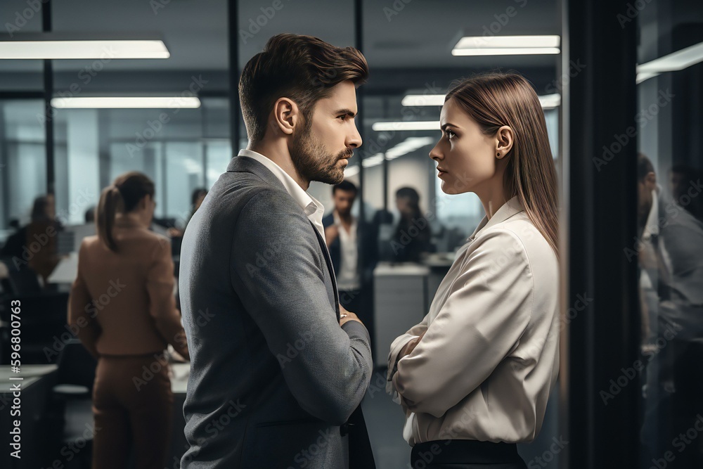 Businesspeople Colleagues men and women arguing in the office. Disagreement conflict in the office. Generative AI Businesspeople Colleagues men and women arguing in the office. Disagreement conflict in the office. Generative AI