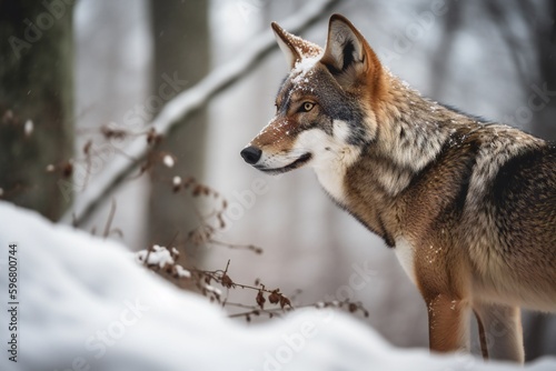 AI Generative.  Resilience and Beauty in Endangered Canines  Witness the Red Wolf Hunting for food