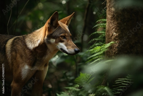 AI Generative. Discover the Thrill of the Hunt with A Red Wolf in the Forests of Southeastern USA 