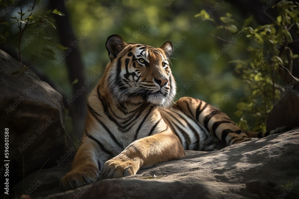 AI Generative - Regal Rest Endangered Tiger Basks in Warm Sunlight AI Generative - Regal Rest Endangered Tiger Basks in Warm Sunlight