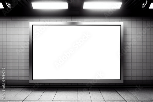 ilustration, Empty advertisement light box on the underground subway hall, Generative AI © ako-photography