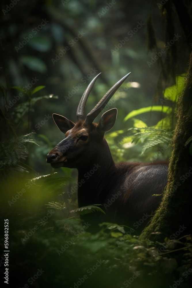 AI Generative - Discover the Enigmatic Saola - Grazing in Annamite Foliage! AI Generative - Discover the Enigmatic Saola - Grazing in Annamite Foliage!