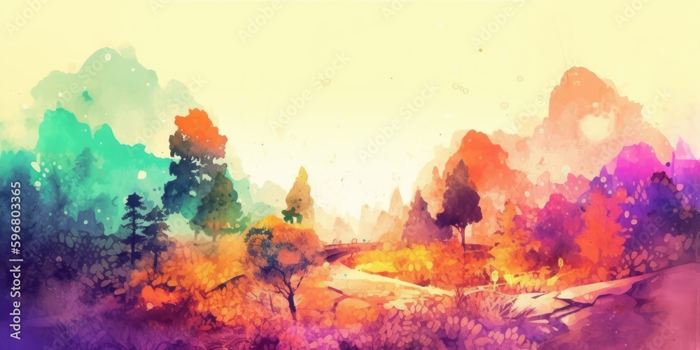 Colorful forest, watercolor painting, generative ai
